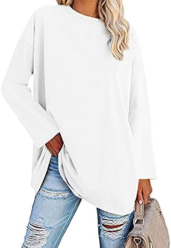 Narhbrg женски обични џемпери туники врвови со долги ракави кошули со преголеми џемпери на вратот, пулвер за хеланки блузи