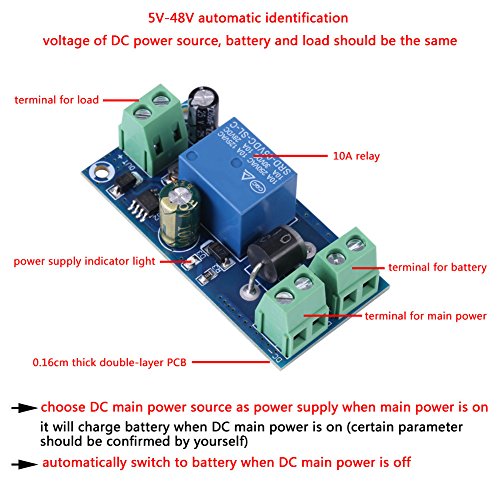 Прекинувач за батерии на батеријата Walfront, DC 5V до 48V 10A Контролер за полнење на батеријата Модул за заштита на таблата,