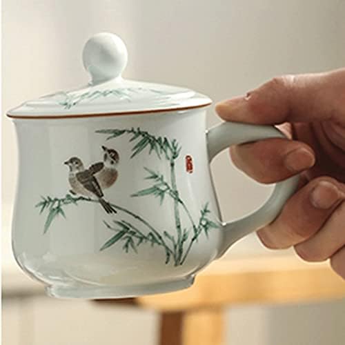 Кригла керамичка кригла со чаши чаши чај чаши чај за канцеларија дома со рачно обоена цветна шема за кафе