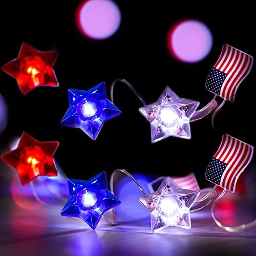 Денот на независноста Америка, знамето на starвездата на starвездата, 16 ft 50 LEDS USB/батерии во САД starsвезди Патриотска
