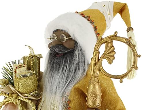 Колекција Виндри Хил 16 Инчи стои злато Афроамериканец Црн Дедо Мраз Божиќна фигура Декорација на фигура 416050a