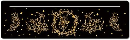 Gorgecraft 10 x 3 инчи дрвена тарот картичка штанд црна месечина во форма на правоаголник со цвеќиња гранка шема тарот картичка Алтар Држач за приказ на алатки за дивинаци
