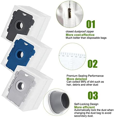 6 компјутерски патенти за повторно користење вакуумски торби за iRobot Roomba I & S & J серии, I7 i7+ i3 i3+ i4 i4+ i6 i6+ i8 i8+ j7 J7+ S9 S9+ плус делови за замена чиста база автоматска торба за