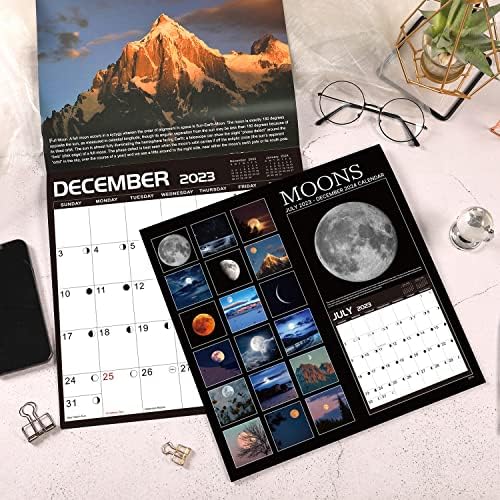2023-2024 Wallиден календар-Календар на wallидови 2023-2024, јули 2023 година-декември 2024 година, 11.63 '' × 23,26 '', 2023-2024 Календар со фази на месечина, премија густа хартија, виси дупки,