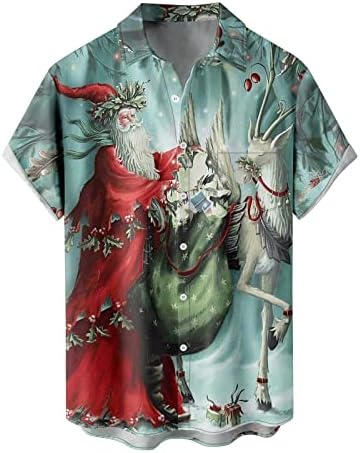 Wybaxz 2022 Божиќ мажи Божиќно печатење џеб торба лапел кошула со кратки ракави памук кошула со краток ракав маички мажи