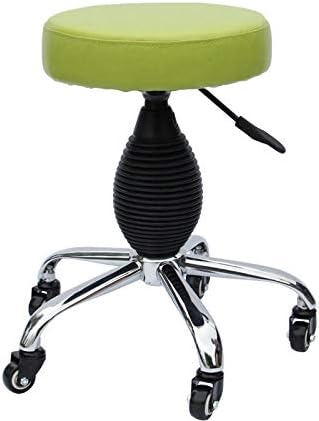 Фризер столче на тркалото ， лабораторија столче со зелено PU синтетичко кожно седиште ， прилагодлива висина 45-57 см ， Поддржана тежина 160 кг