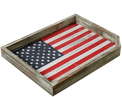 Мигифт Дизајн На Американско Знаме Послужавник - Рустикален Декоративен Дисплеј Од Запалено Дрво Османлиска Фиока За Масичка