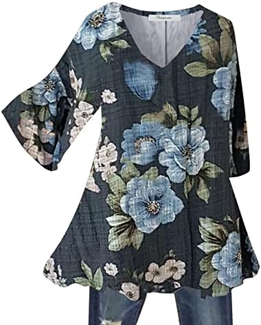 uikmnh женски маички летни клинки bellвончиња цветни симпатични 3/4 ракави кафтан v-neck обична топла кошула