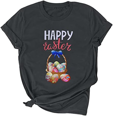 2023 кошула со кратки ракави за Велигден, женски симпатично велигденско јајце печатено екипаж на екипажот на екипажот на каваи графички