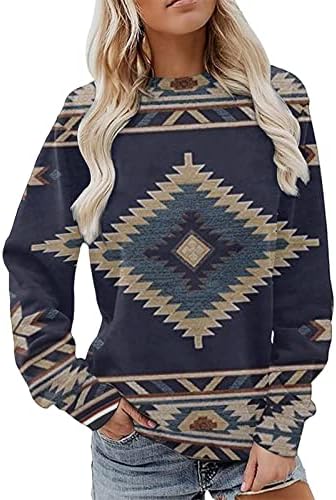 Nokmopo есен џемпери за жени женски џемпери без аспиратор гроздобер печатење џемпер пуловер со долги модни врвови на модни врвови