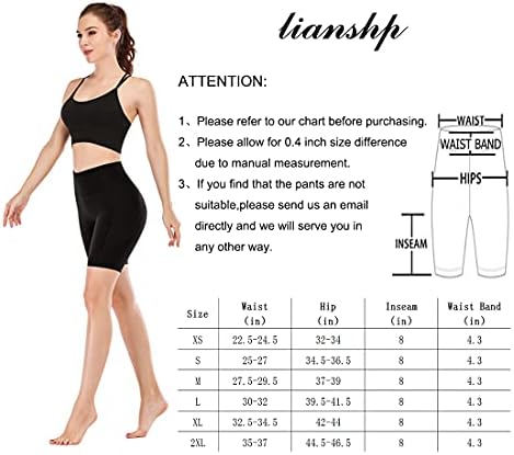 ЛИАНСХП со високи половини од јога за жени за контрола на стомакот, атлетски тренингот што работи шорцеви со џебови 8 “