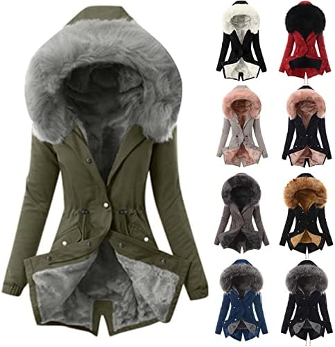 Женски зимски топли палта дебели качулки со кампена обвивка плишани паркички јакни топла долга пуферка надолу по долги ракави