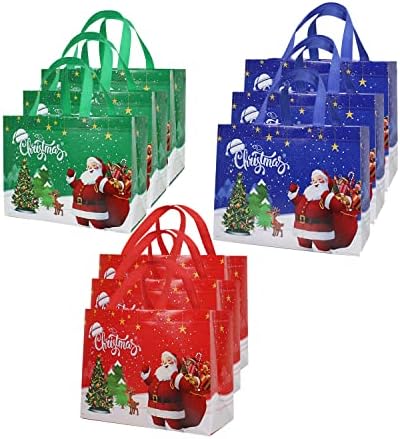 9 ПАРЧИЊА Божиќни Торби За Подароци, Торби За Повеќекратна Употреба Со Рачка, Торба За Подароци За Божиќни Чанти Божиќни Неткаени Божиќни Чанти