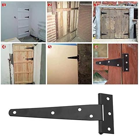 Пејте F Ltd 6PCS T-STRAP TEE SHED HINGE SET 6 инчи тешка врата врата штала кована хардвер, испуштена црна боја