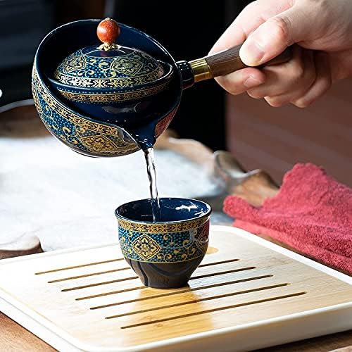 Порцелански кинески чај Гонгфу сет преносен чајник со 360 производител на чај за ротација и преносен инфузер, сите во една торба
