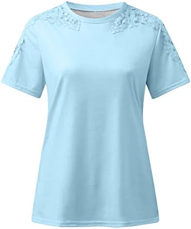 Тинејџерска девојка екипа на блузи од чипка блузи, блузични маички кратки ракави цветни рамо тенок туничен клуч за клучеви основна блуза SJ