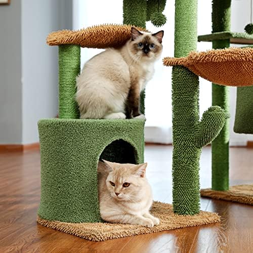 IULJH 3 Во 1 Мачка Дрво Комбинација Кула Мачка Со Гребење Пост Симпатична Кактус Куќа Мебел Со Кондо Гнездо Миленичиња Гребење