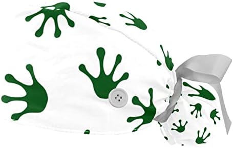 Медицински капачиња Ratgdn за жени со копчиња долга коса, 2 парчиња прилагодливо работно капаче, шема на зелени жаби