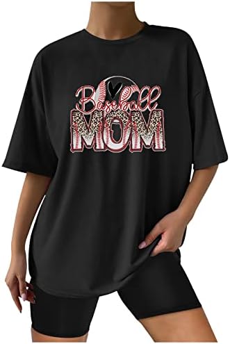 Преголеми маици за жени за жени безбол мајки кошула леопард печатена буква Туника фустан врвови капка рамената екипаж маички кошули