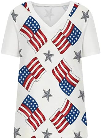V лажички блузи за вратот за жени есен лето кратки ракави САД знаме starвезда графички обични врвови тимови тинејџери 2023 година