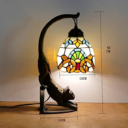 li@ гроздобер тифани во стилот на стакло ламба за ламби за ламби со мачка со база на мачки, 23 × 37 см, Европска ретро уметничка ламба за ламби