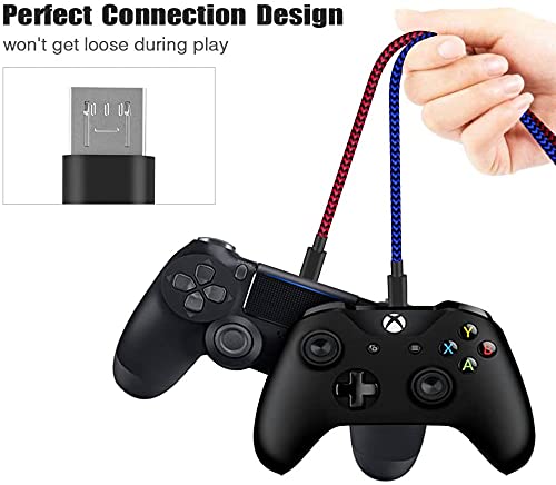 Кабел за полнење на полнач за контролори од 10ft PS4, ажурирање на долг најлон плетенка микро USB 2.0 Брза кабел за полнење за PlayStaion