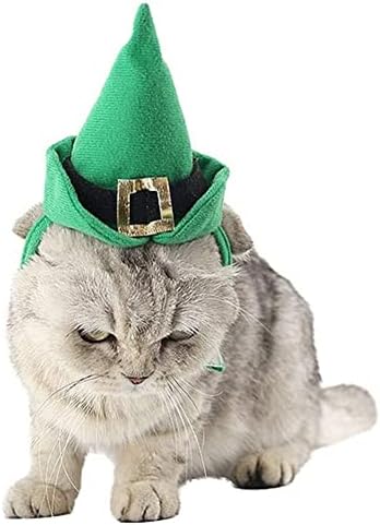 Накоко мачка зелена капа за божиќна капа за божиќни капа за мачки и мали кучиња Свети Патрик