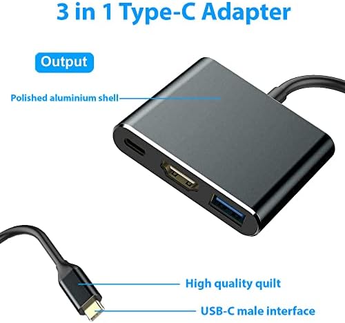 Адаптерот Mmobiel HDMI Type C Hub Adapter HDMI USB C до HDMI адаптер USB 3.1/3.0 Конвертер за полнење на портата за полнење компатибилен со MacBook Pro/Galaxy Note 10/9 Серија