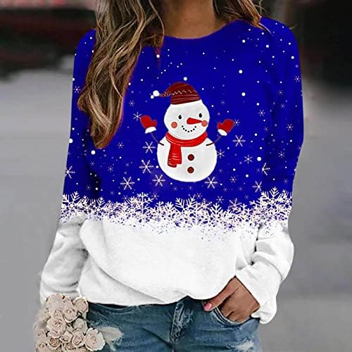 Божиќни трендовски обични врвови за женски обични долги ракави во боја на бојата, џемпери за снегулки снежни кошули за снежници