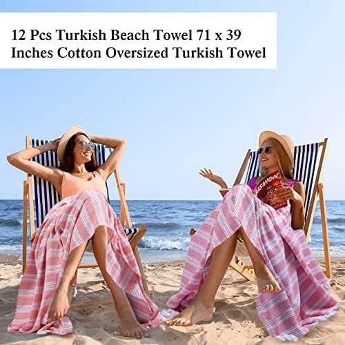 12 Парчиња турска Крпа за Плажа 71 х 39 Инчи памучна преголема турска крпа Голема Абсорбента Брз Сув Песок бесплатни турски крпи за