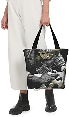 Череп платно торба за тотална торба за обична торба за рамо, носат торби за носење торби за жени кои патуваат работа за купување намирници
