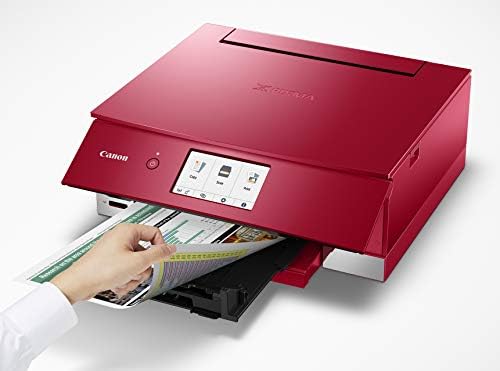 Канон TS8320 Сите во еден печатач за безжични бои, копир, скенер, домашен печатач со мобилно печатење, црвено, работи со Алекса