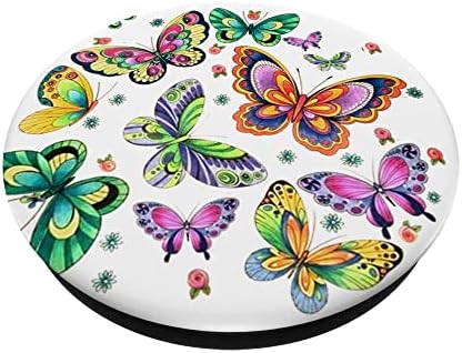 Разнобојни цвеќиња и пеперутки шема на пеперутка popsockets заменлива поп граница