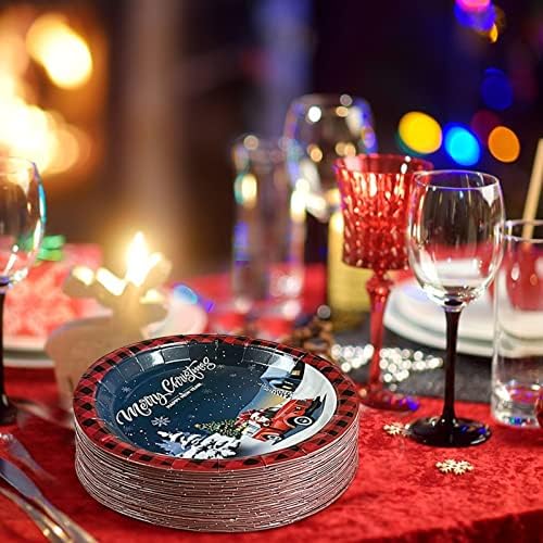 ЧИЕВО 48 Пакувајте Чинии За Еднократна Употреба Божиќна Црвена И Црна Карирана Вечера Десертни Чинии За Божиќ Роденден Нова