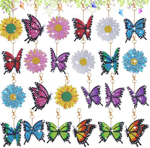 24 Парчиња Пеперутка Пролет Цвет Дијамант Сликарство Приврзоци 5д Смола Пролет Пеперутка Цвет Дијамант Уметност Сликарство Дијамант Уметност