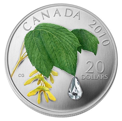 2010 Доказ за нане 20 $ Силна сребрена монета - јавор од лисја кристален дожд од 20 американски долари нане држава