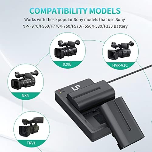 LP NP-F550 Пакет за полначи на батерии, 2-пакет 2900mah Батерија и двојно слот за полнач, компатибилен со Sony NP F970, F960, F770,
