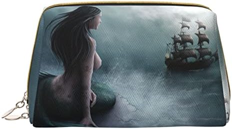 Ффекс Сирена Девојка И Едрење На Море Пиратски Брод Кожна Козметичка Торба, Пренослива Козметичка Торба Со Голем Капацитет, Лесна За