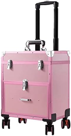 Куанџ Шминка Багаж Патување Куфер Козметика Кутија За Складирање Розова Ретро Професионална Шминка Количка Тркала Торбичка За Носење
