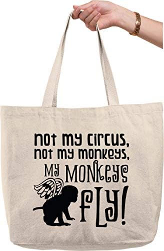 Не мојот циркус, а не мојот мајмун што ми летаат мајмуните! смешна вештерка природно платно торба за торба смешен подарок