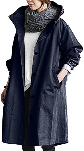 Зимски јакни Cokuera за жени модни елегантни преголеми јакни со долги ровови со џебно елегантно копче со качулка