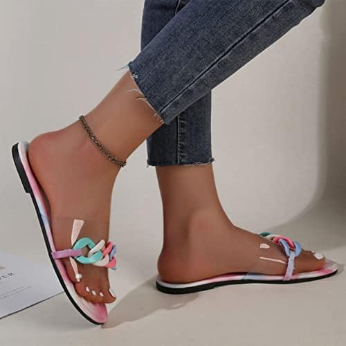 Женски слајдови летни отворени пети рамни потпетици сандали за жени шарени ланци се лизгаат на сандали римски чевли обични влечки