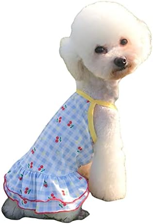 Qwinee овошје гингам печатено кучиња фустан руфла каиш каиш куче принцеза фустани кученце туту здолниште за одмор