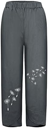Ертија исечени панталони широки нозе Еластично-половината лабава вклопена памучна памучна лента со панталони со џебови за пешачење панталони