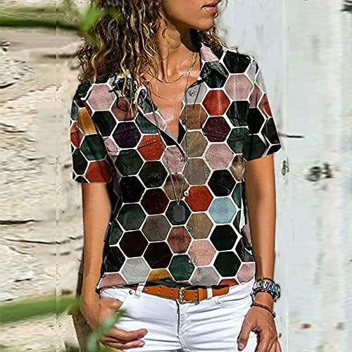 CGGMVCG модни врвови за жени со копче надолу кошули Кратки ракави Основни врвови на женски графички маички
