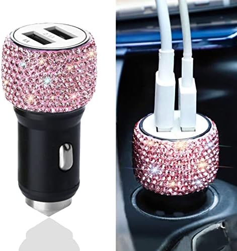 Двојна полнач за USB автомобили, 5V/2.4A Bling Car Charger, Adapter USB CAR за брзо полнење со двојна порта, компатибилен со сите