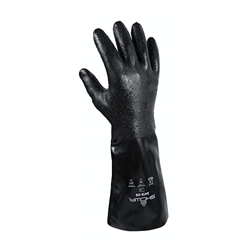 Showa 3415 Хемиски отпорен целосно обложена безбедносна ракавица за неопренови со груба зафат на честички, црна, 14 , голем, 12 пар