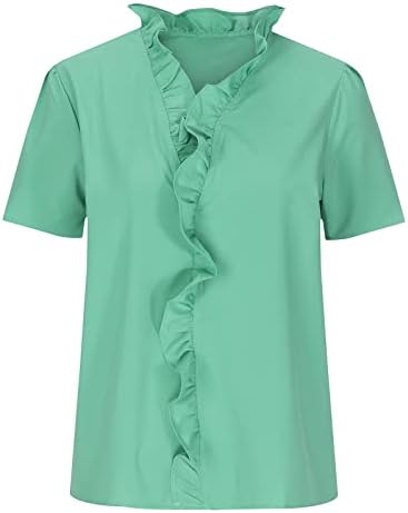 Women'sенски плус големина на врвовите на обична цврста боја со кратки ракави со кратки ракави со v-врат-необични фустани блузи