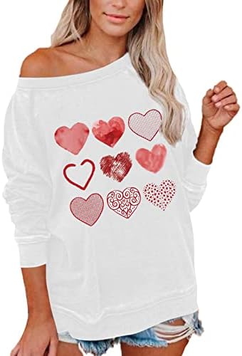 Jjhaevdy женски loveубов срце дуксер за срце, printубовно срце писмо печати џемпер графички графички долг ракав екипаж на екипаж