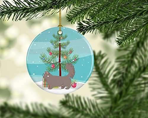 Богатства на Каролина CK4718CO1 Skookum 2 Cat Merry Christmas Ceramic Ornament, украси за новогодишни елки, виси украс за Божиќ, празник, забава,